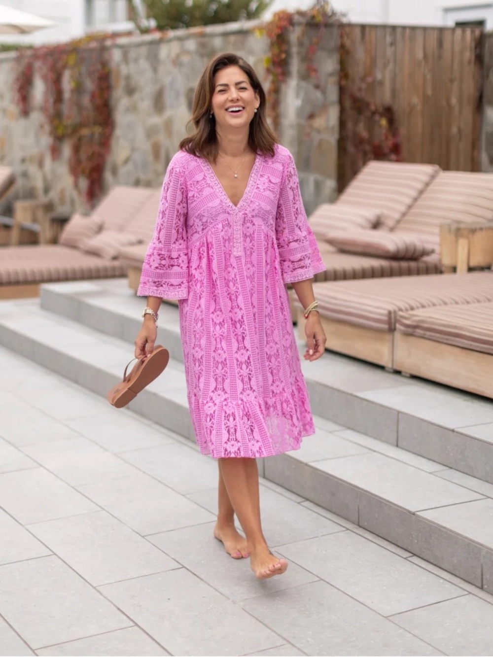 Astrid JillyBox Pink Lace V-Neck Women’s Lace Dress
